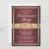 ドライブバイリタイアメントパーティーバーガンディーレッド金ゴールドホワイト 招待状 (正面)