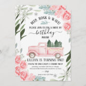 ドライブバイ冬の誕生日招待状 花 招待状 (正面/裏面)