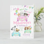 ドライブバイ招待状、子犬誕生日招待状 招待状 (スタンド正面)