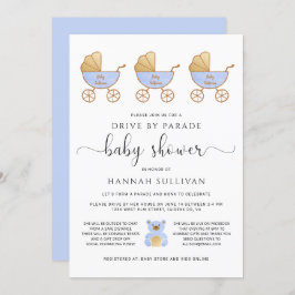 ドライブバイ男の赤ちゃんシャワー |レトロキャリッジ青 招待状