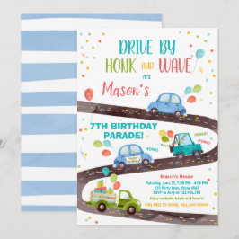 ドライブバイ誕生日パレードパーティーブルードライブスルー 招待状