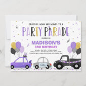 ドライブバイ誕生日パレード招待状パープルパレード 招待状 (正面)