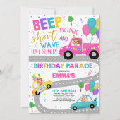 ドライブバイ誕生日パレード招待状ピンクパレード 招待状 (正面)