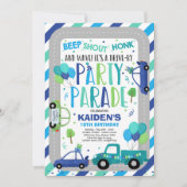 ドライブバイ誕生日パレード招待状ブルーパレード 招待状 (正面)