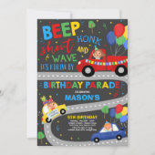 ドライブバイ誕生日パレード招待状ブルーパレード 招待状 (正面)