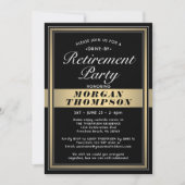 ドライブバイ退職パーティー白黒と金ゴールド 招待状 (正面)