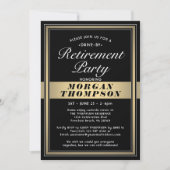 ドライブバイ退職パーティー白黒と金ゴールド 招待状 (正面)
