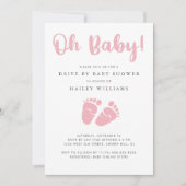 ドライブバイ ベイビー ガール シャワー | オー ベイビー ベイビーの足 ピンク 招待状 (正面)