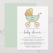 ドライブバイ ベイビー シャワー レトロ キャリッジ ミントグリーン 招待状 (正面/裏面)