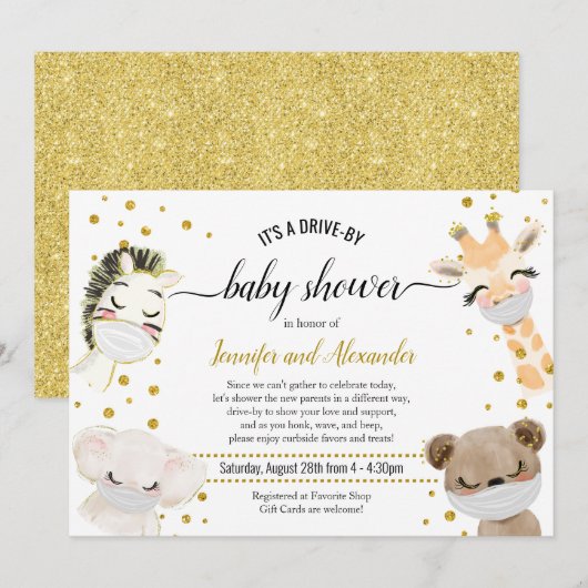 ドライブバイ ベビーシャワー 招待状 (正面/裏面)