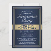 ドライブバイ・リタイアメントパーティー ネイビーブルー 白 ゴールド 招待状 (正面)