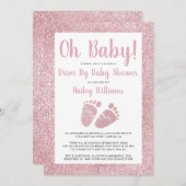 ドライブバイOHベビーピンクグリッター足ベビーシャワー 招待状 (正面/裏面)