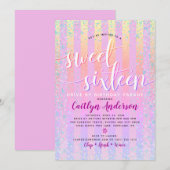 ドライブバイSweet sixteen誕生日レインボーグラデーションシック 招待状 (正面/裏面)