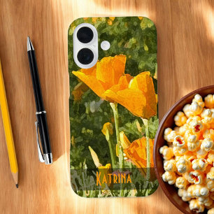 ドライブラシ効果カリフォルニアポピーフォトカスタム iPhone 16ケース