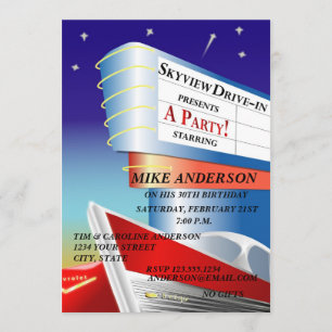 ドライブ・イン映画テーマの招待状 招待状