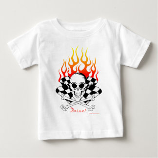 ドライブ! スカル、旗を競争させる交差させた骨炎 ベビーTシャツ