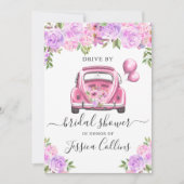 ドライブ バイ バーチャル ウォーターカラー フローラル ブライダル シャワー 招待状 (正面)