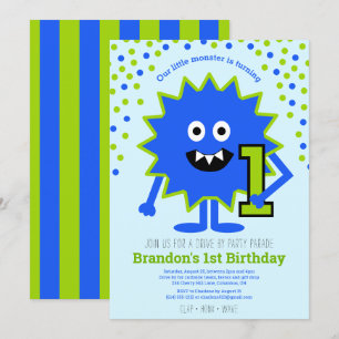 ドライブBy青かわいい小さなモンスターボーイ誕生日1日 招待状