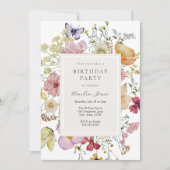 ドライボホワイルドフラワーズ誕生日ガール 招待状 (正面)