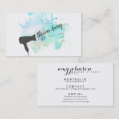 ドライモダン吹バーヘアスタイルグランジブルーシック 名刺 (正面/裏面)