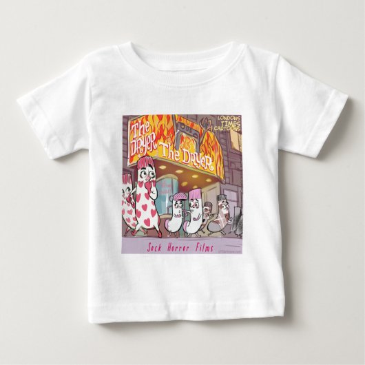 ドライヤーでソックスがホラー映画に Funny ベビーTシャツ (正面)