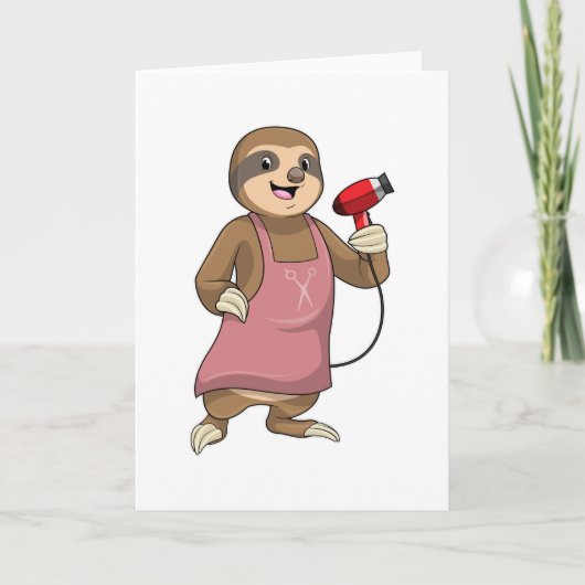 ドライヤーを持つヘアスタイリストとしてのナマケモノ カード (正面)