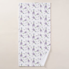 ドライラベンダーフラワーバンドルズパープルボウパターン バスタオル