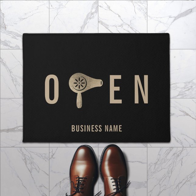 ドライ吹バーヘアサロンオープンウェルカム ドアマット (クリエイターアップロード済み)