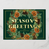 ドライ素朴ドオレンジパインフォトホリデー金ゴールド 箔シーズンカード (正面)