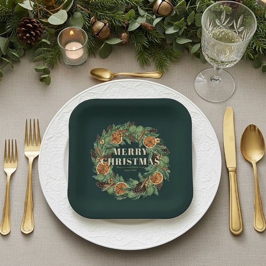 ドライ素朴ドオレンジホリデーパインリースグリーン ペーパープレート