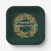 ドライ素朴ドオレンジホリデーパインリースグリーン ペーパープレート (正面)