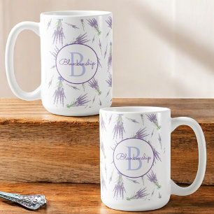ドライ素朴ラベンダー花束モノグラム コーヒーマグカップ