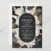 ドライ パーム ボーホー パンパス フラワーズ ブラック ブライズ シャワー 招待状 (正面)