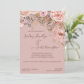 ドライ フローラル ボヘミア バーガンディ ローズ ゴールド ブライダル シャワー 招待状 (スタンド正面)