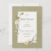 ドライ ボーホー フラワーフレーム セージ ブライダルシャワー 招待状 (正面)