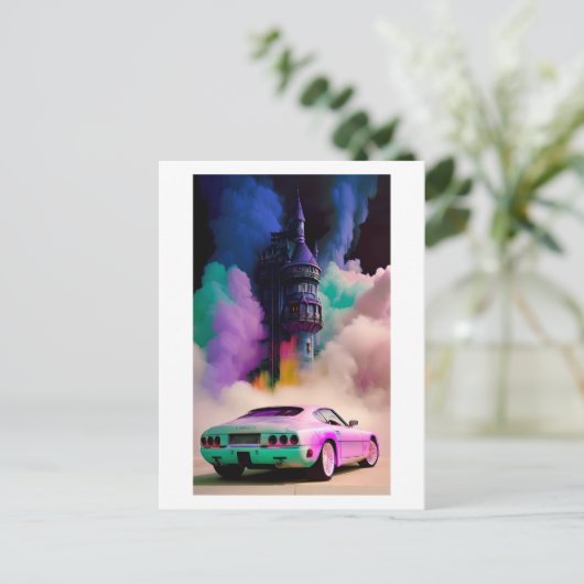 ドラキュラがスポーツカーを運転 – Ken Gage Art ポストカード (スタンド正面)