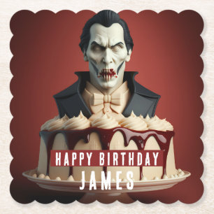 ドラキュラヴァンパイアをテーマにしたクリームケーキ – 誕生日 ペーパーコースター