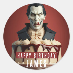 ドラキュラヴァンパイアをテーマにしたクリームケーキ – 誕生日 ラウンドシール