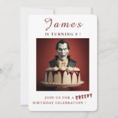ドラキュラヴァンパイアをテーマにしたクリームケーキ – 誕生日 招待状 (正面)