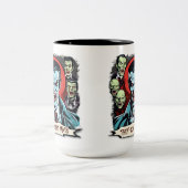 ドラキュラヴァンパイアレトロホラー漫画グラフィック ツートーンマグカップ (中央)