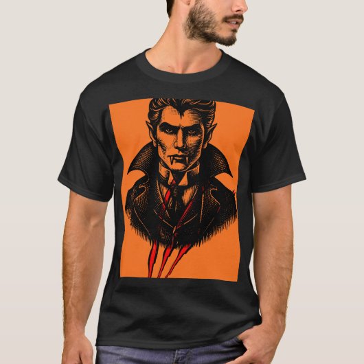 ドラキュラ伯爵のビンテージ吸血鬼イラスト Tシャツ (正面)