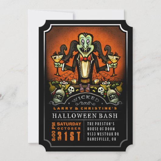 ドラキュラ ハロウィン バッシュ パーティー 楽しい招待状 招待状 (正面)