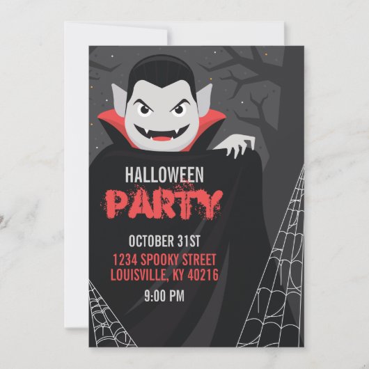 ドラキュラ・ヴァンパイアの怖いハロウィンパーティー 招待状 (正面)