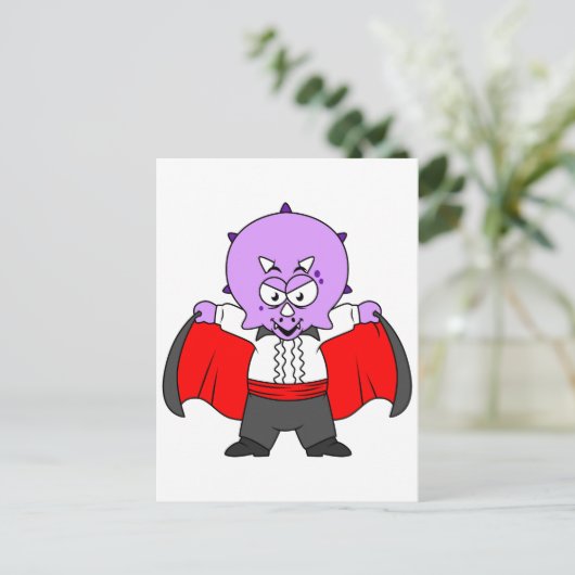 ドラクラ伯爵の服を着たセラトプの恐竜。 ポストカード (スタンド正面)