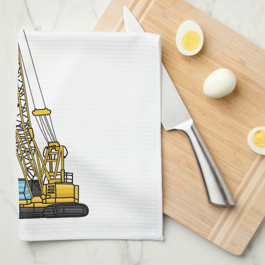 ドラグライン掘削機の漫画イラストレーション キッチンタオル (四つ折り)
