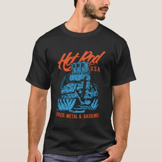 ドラグ改造スターのレース車のマッスルカーのエンジンクーン Tシャツ (正面)