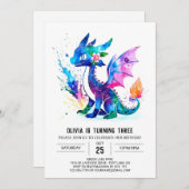 ドラグ色彩の鮮やかランドデジタカラフルル女子誕生日 招待状 (正面/裏面)