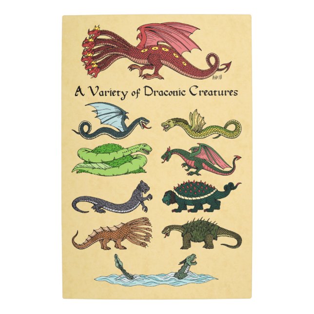 ドラコニックな様々な生き物 メタルプリント (正面)