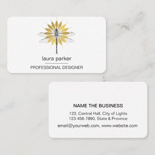 ドラゴミニマルンフライプロフェッショナルホワイト金ゴールドフローラ 名刺 (正面/裏面)