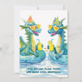 ドラゴンおもしろいプールパーティー誕生日招待状 招待状 (裏面)